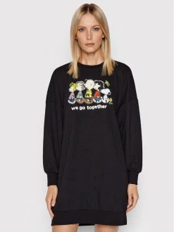 ONLY Γυναίκες Πλεκτά Φορέματα Φόρεμα υφασμάτινο Peanuts 15255748 Μαύρο Oversize