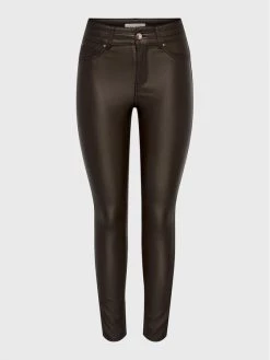 ONLY Γυναίκες Δερμάτινα Παντελόνια Παντελόνι από απομίμηση δέρματος Wauw-Nya 15271919 Καφέ Slim Fit